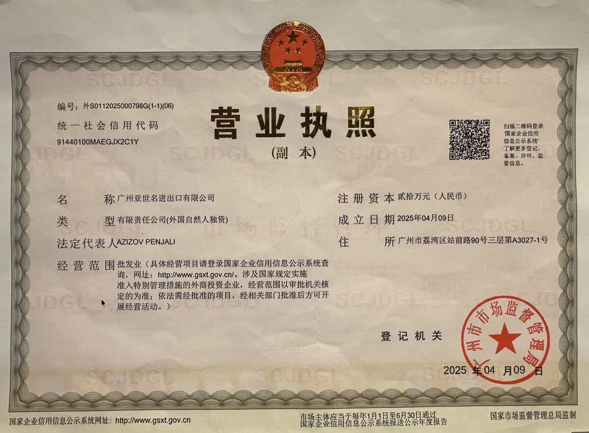 营业执照 — Бизнес-лицензия КНР компании TaoPost